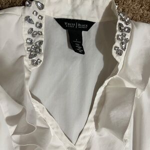 White House Black Market White Bling Collar Top